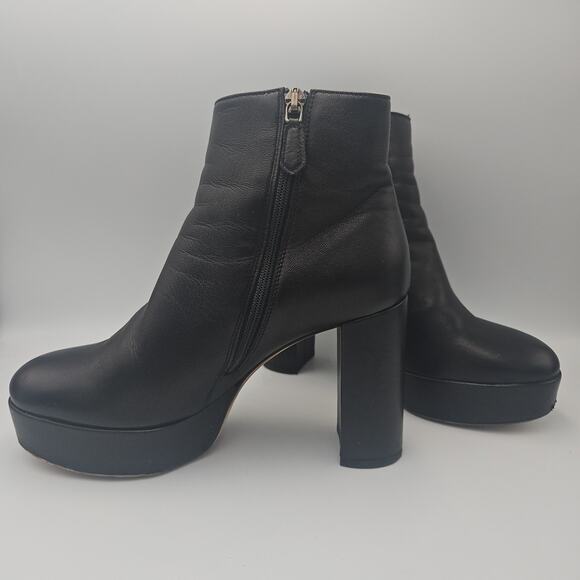 L.K. BENNETT BLACK LEATHER ANKLE PLATFORM BOOTIES Size 37 - Picture 2 of 9